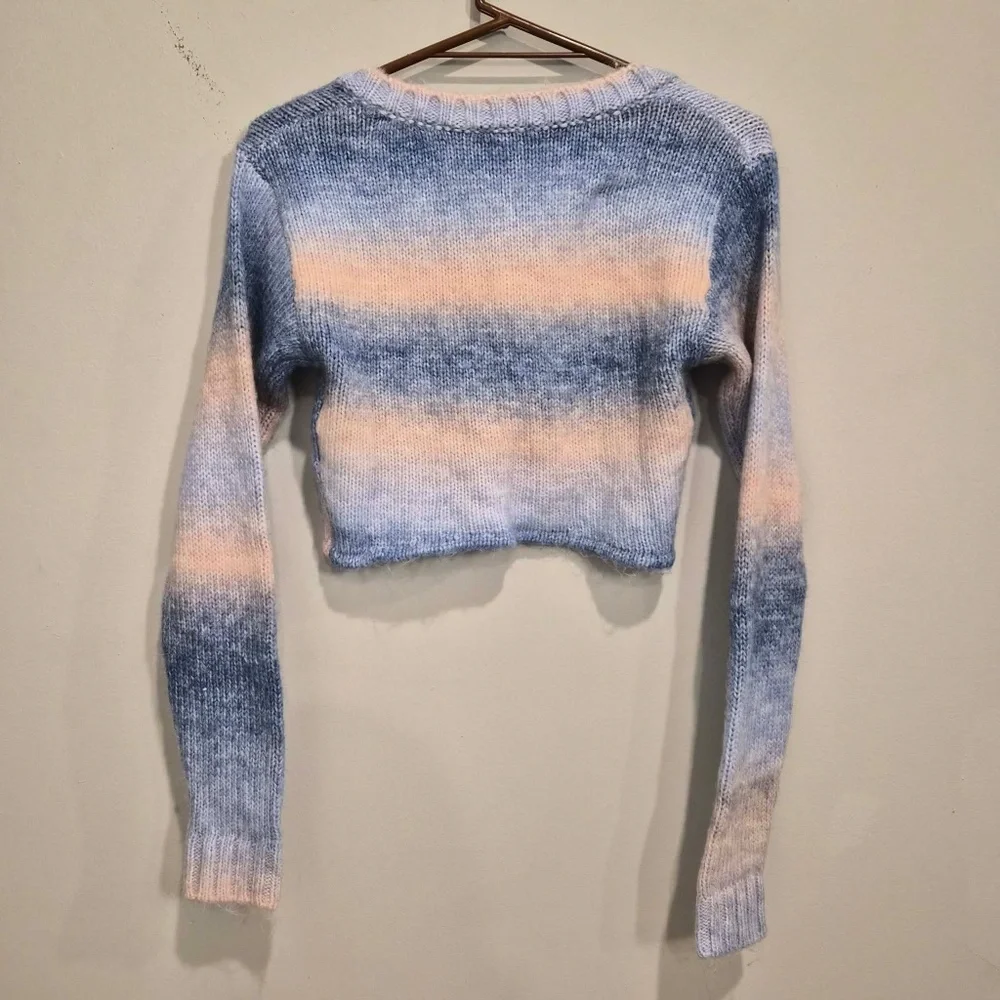 For Love And Lemons NWT Celeste Twist Knot Cropped Cotton Candy Pastel Sweater M - Picture 9 of 12